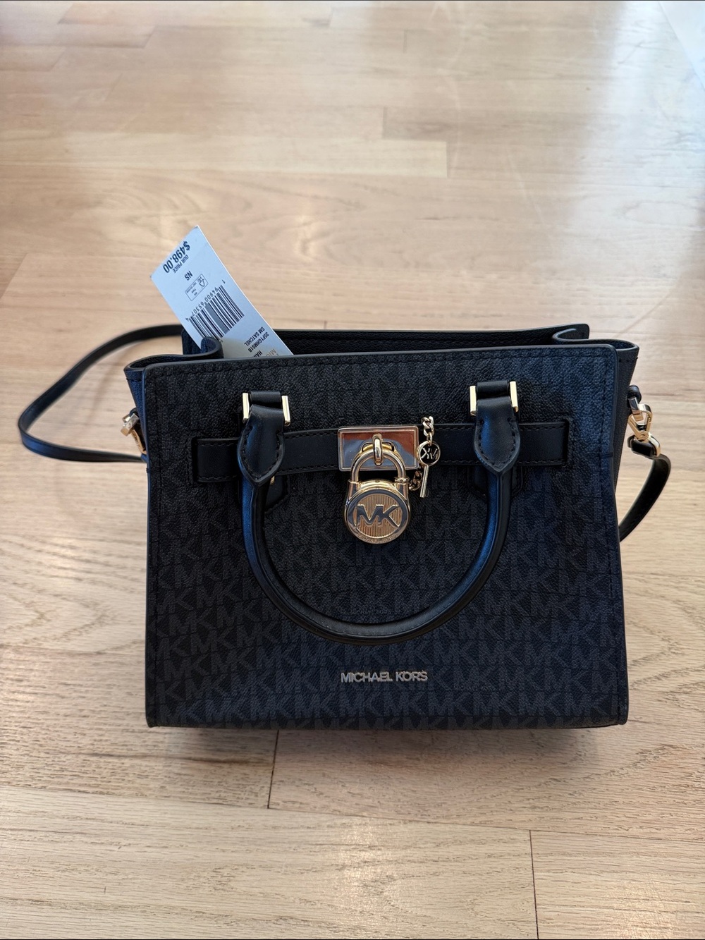 Michael Kors Black Signature Satchel with Gold Accent Lock